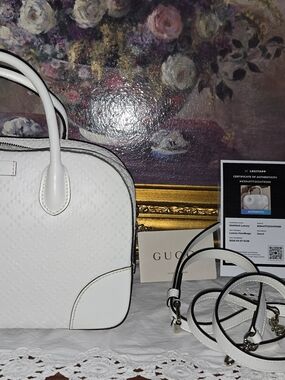 Gucci White Leather Dome Satchel Bag